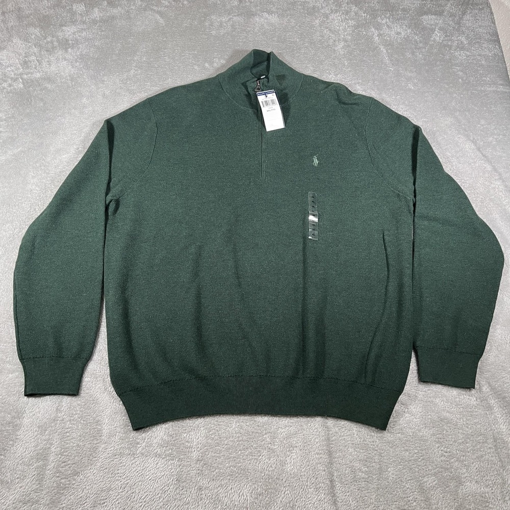 Polo Ralph Lauren Sweater Mens 2XL Green Half Zip Pima Cotton Pullover Pony